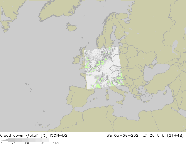 Bewolking (Totaal) ICON-D2 wo 05.06.2024 21 UTC