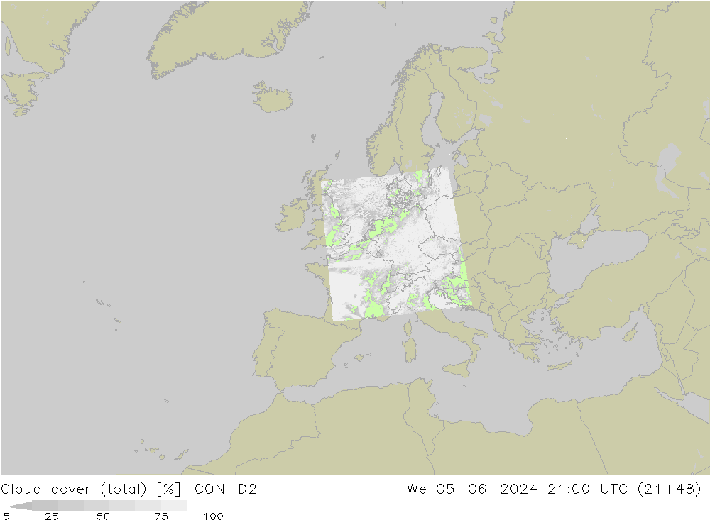 Wolken (gesamt) ICON-D2 Mi 05.06.2024 21 UTC