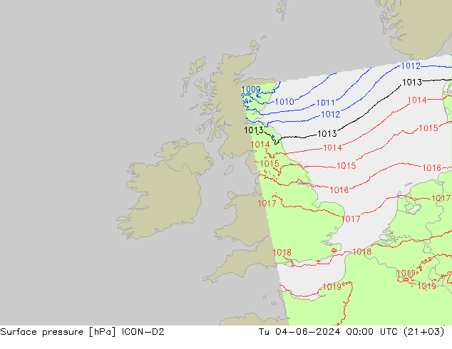 Luchtdruk (Grond) ICON-D2 di 04.06.2024 00 UTC