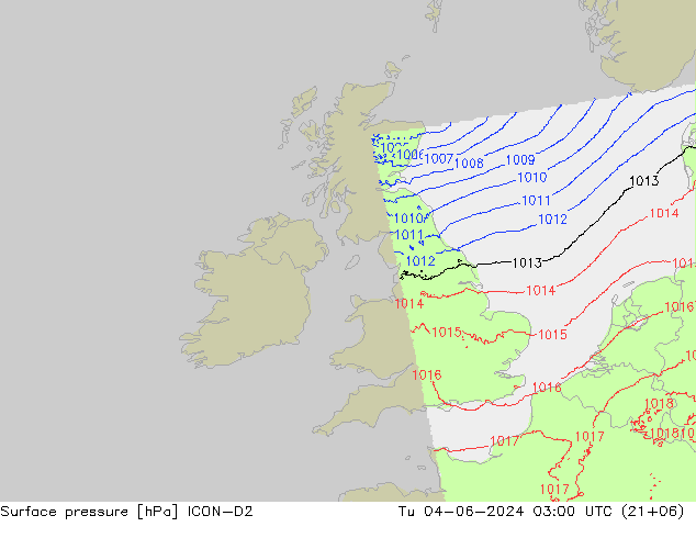 Yer basıncı ICON-D2 Sa 04.06.2024 03 UTC