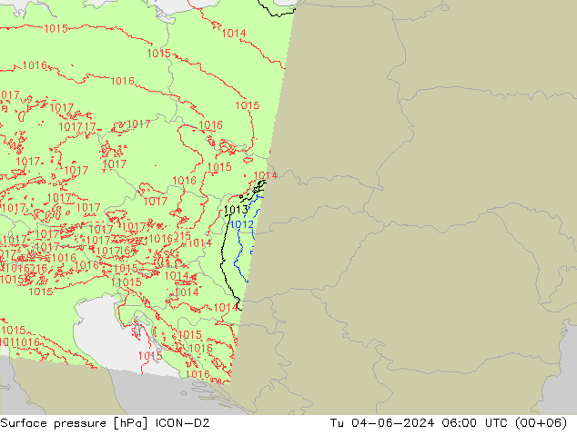 Surface pressure ICON-D2 Tu 04.06.2024 06 UTC