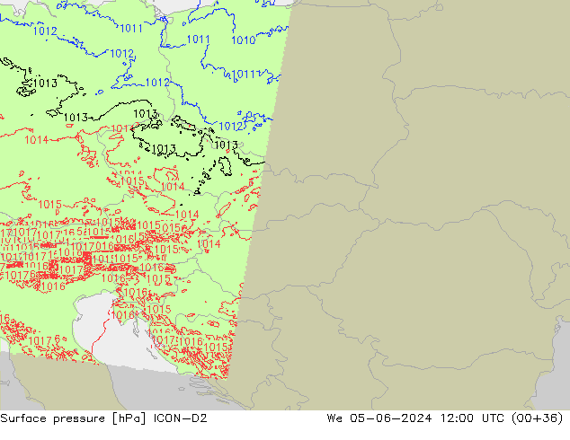 Atmosférický tlak ICON-D2 St 05.06.2024 12 UTC