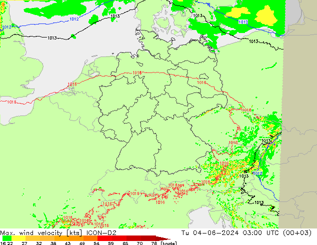 Max. wind velocity ICON-D2 mar 04.06.2024 03 UTC