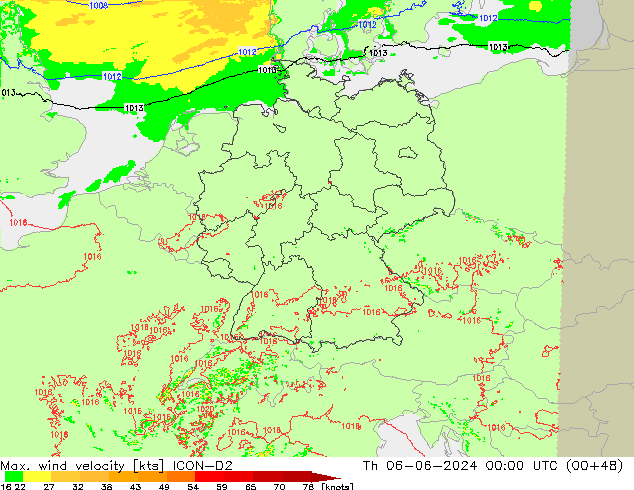 Max. wind velocity ICON-D2  06.06.2024 00 UTC