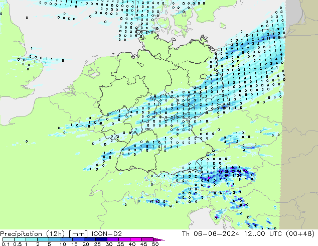 Precipitation (12h) ICON-D2 Th 06.06.2024 00 UTC