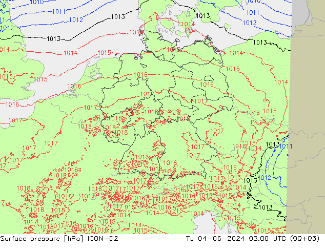 Pressione al suolo ICON-D2 mar 04.06.2024 03 UTC