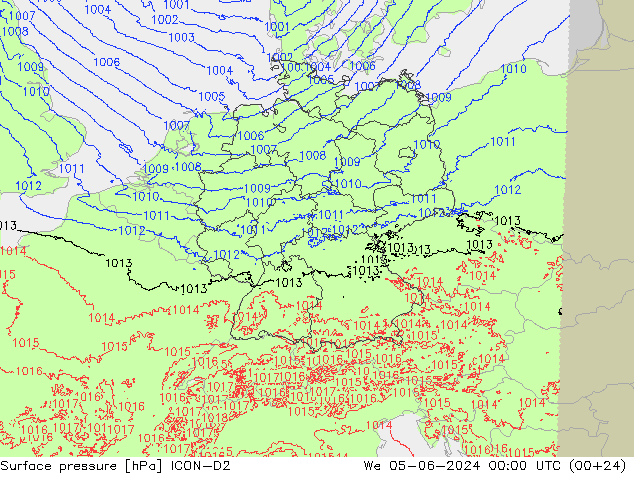 Surface pressure ICON-D2 We 05.06.2024 00 UTC