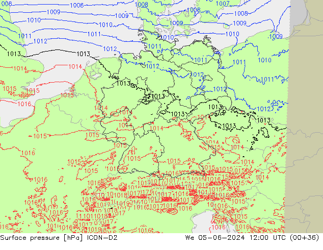 Surface pressure ICON-D2 We 05.06.2024 12 UTC