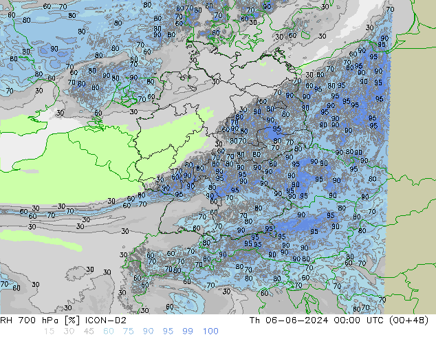 RH 700 hPa ICON-D2 Qui 06.06.2024 00 UTC