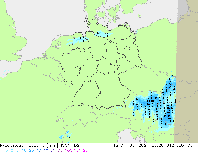 Precipitation accum. ICON-D2 Tu 04.06.2024 06 UTC