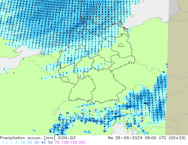 Toplam Yağış ICON-D2 Çar 05.06.2024 09 UTC