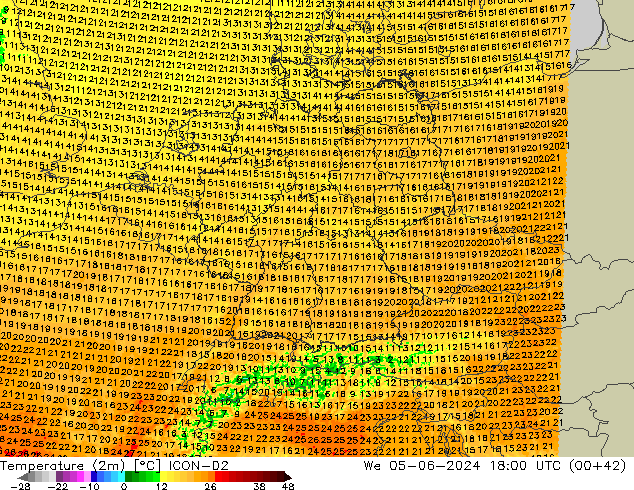 Temperatura (2m) ICON-D2 Qua 05.06.2024 18 UTC