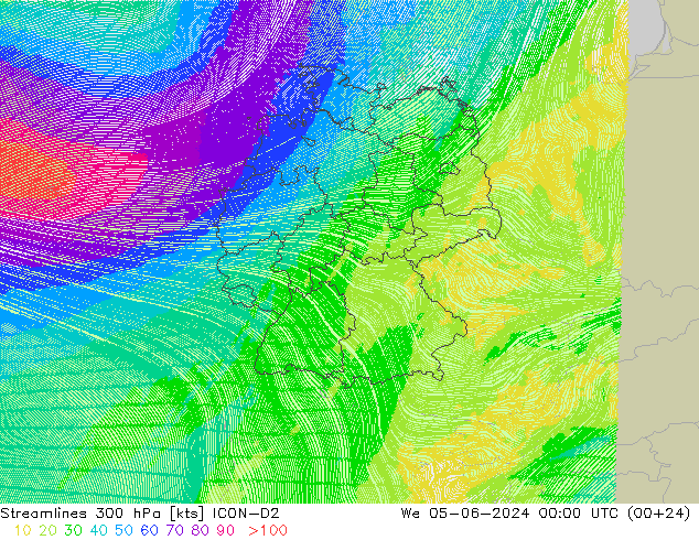 Streamlines 300 hPa ICON-D2 We 05.06.2024 00 UTC