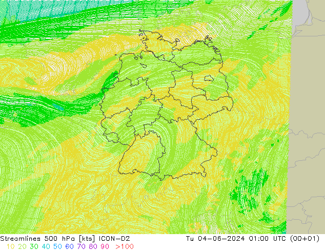 风 500 hPa ICON-D2 星期二 04.06.2024 01 UTC