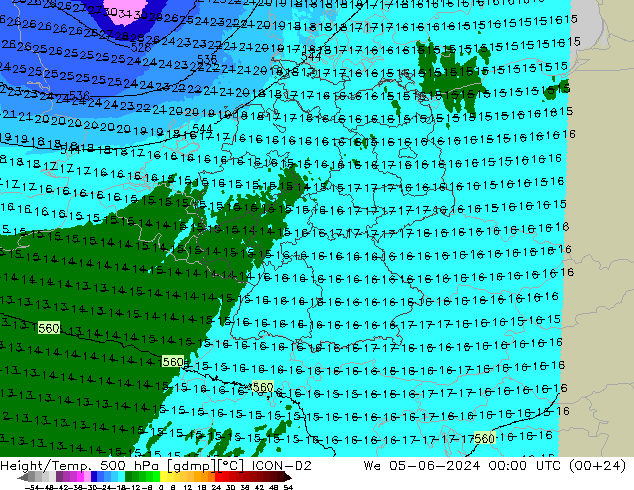 Height/Temp. 500 hPa ICON-D2  05.06.2024 00 UTC