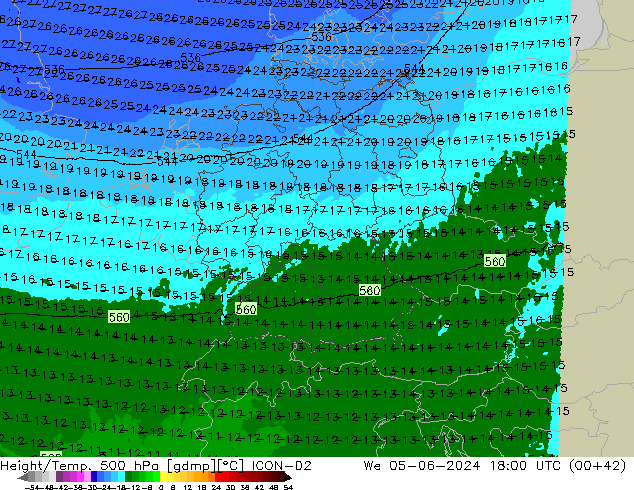 Yükseklik/Sıc. 500 hPa ICON-D2 Çar 05.06.2024 18 UTC