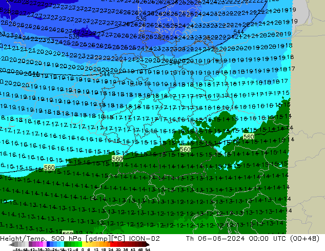 Height/Temp. 500 hPa ICON-D2 Qui 06.06.2024 00 UTC