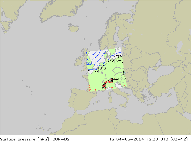 Luchtdruk (Grond) ICON-D2 di 04.06.2024 12 UTC