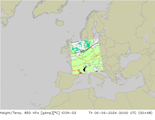 Yükseklik/Sıc. 850 hPa ICON-D2 Per 06.06.2024 00 UTC