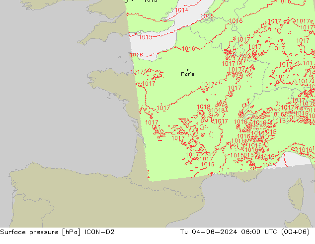 pression de l'air ICON-D2 mar 04.06.2024 06 UTC