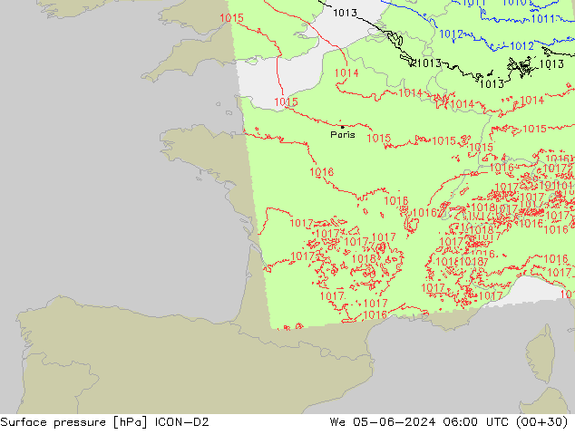 ciśnienie ICON-D2 śro. 05.06.2024 06 UTC