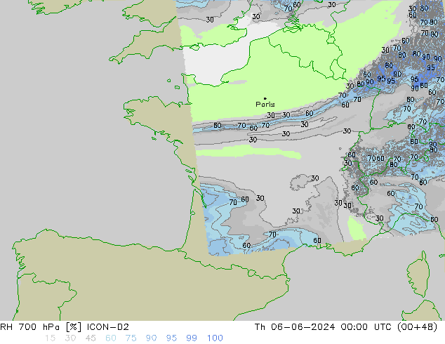 RH 700 hPa ICON-D2 gio 06.06.2024 00 UTC