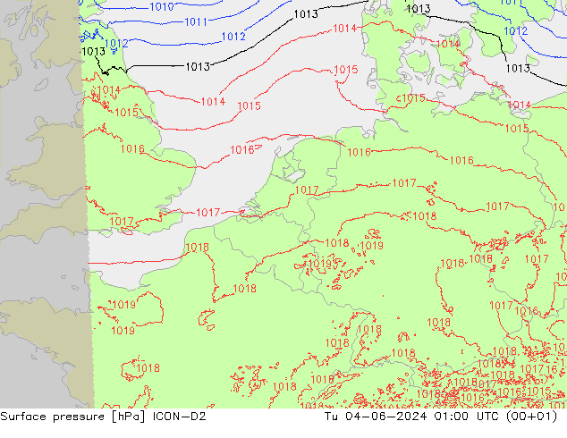 Yer basıncı ICON-D2 Sa 04.06.2024 01 UTC