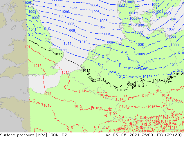 Yer basıncı ICON-D2 Çar 05.06.2024 06 UTC