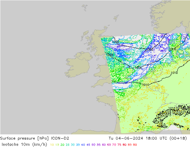 Isotachs (kph) ICON-D2  04.06.2024 18 UTC