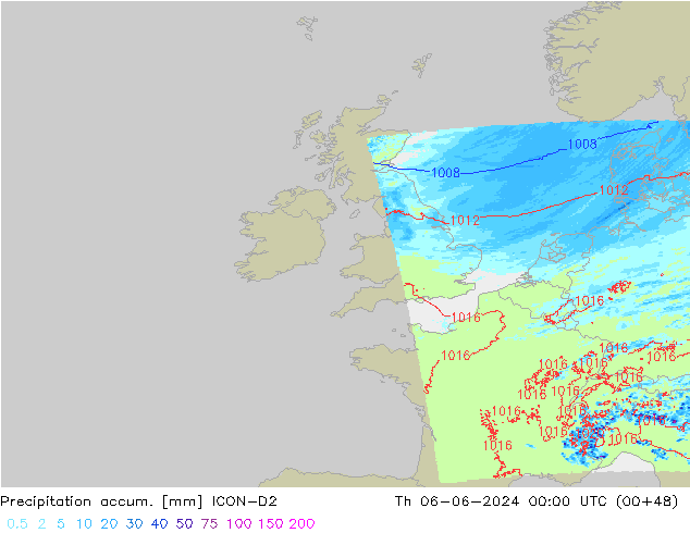 Precipitation accum. ICON-D2 чт 06.06.2024 00 UTC