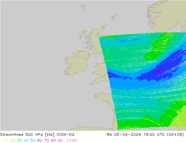 ветер 500 гПа ICON-D2 ср 05.06.2024 15 UTC