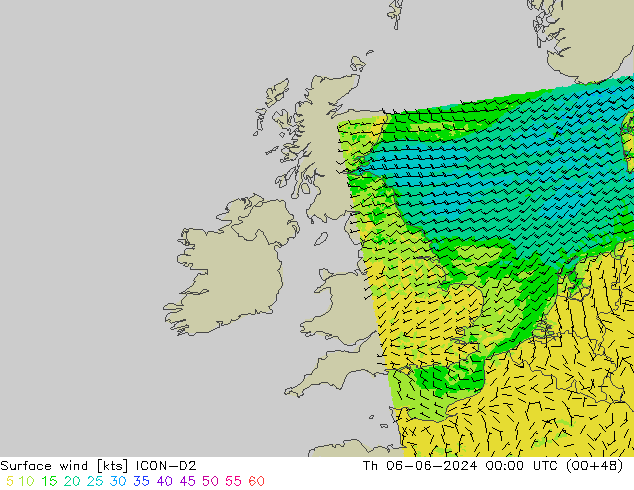 wiatr 10 m ICON-D2 czw. 06.06.2024 00 UTC