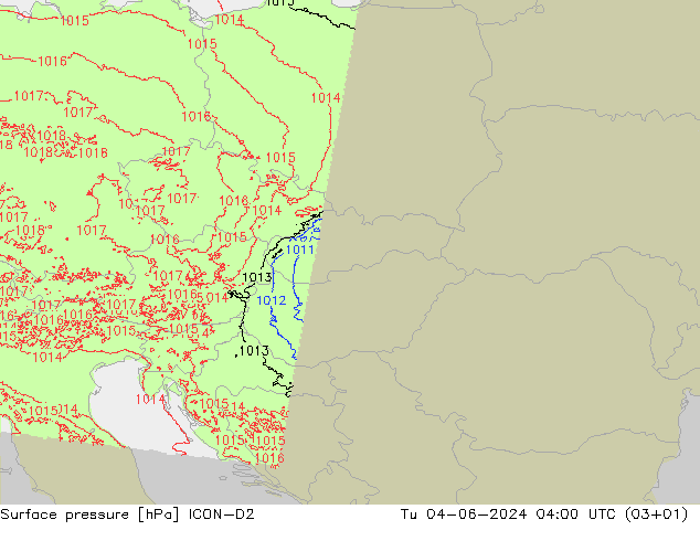 приземное давление ICON-D2 вт 04.06.2024 04 UTC