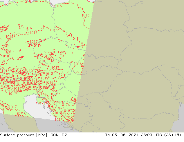 Surface pressure ICON-D2 Th 06.06.2024 03 UTC