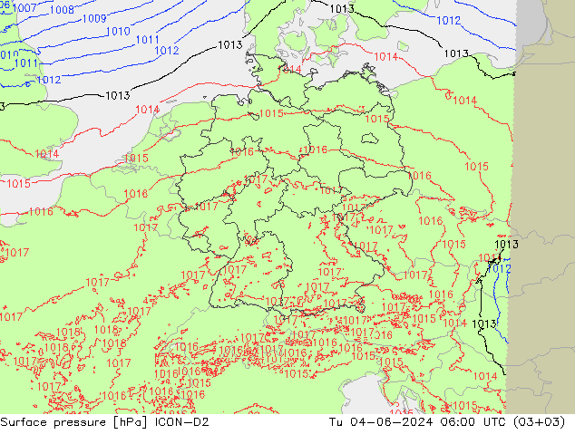 Luchtdruk (Grond) ICON-D2 di 04.06.2024 06 UTC