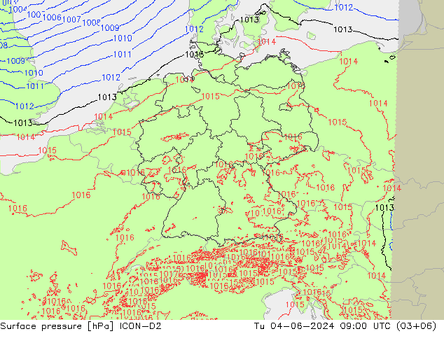 pression de l'air ICON-D2 mar 04.06.2024 09 UTC