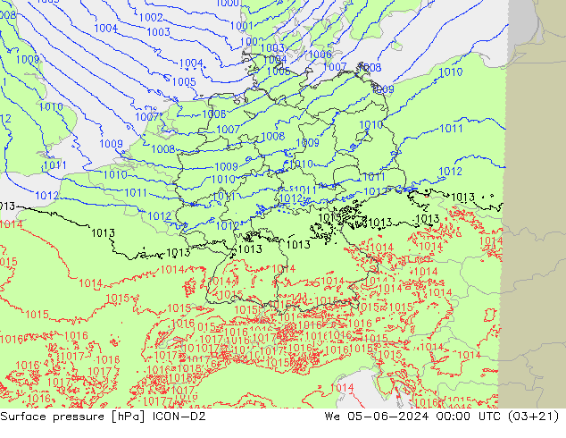 Surface pressure ICON-D2 We 05.06.2024 00 UTC