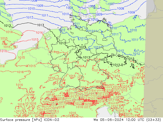 Luchtdruk (Grond) ICON-D2 wo 05.06.2024 12 UTC