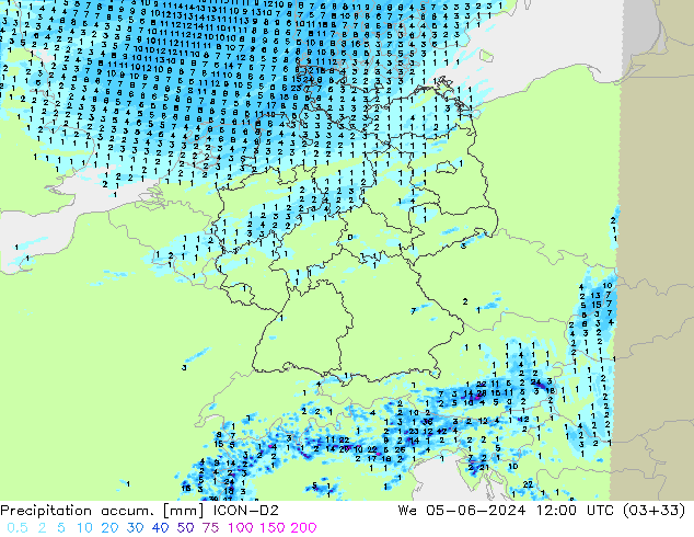 Précipitation accum. ICON-D2 mer 05.06.2024 12 UTC