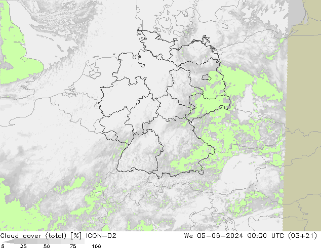 Bulutlar (toplam) ICON-D2 Çar 05.06.2024 00 UTC