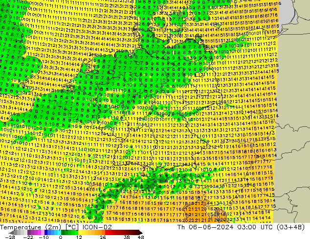 Temperatura (2m) ICON-D2 Qui 06.06.2024 03 UTC