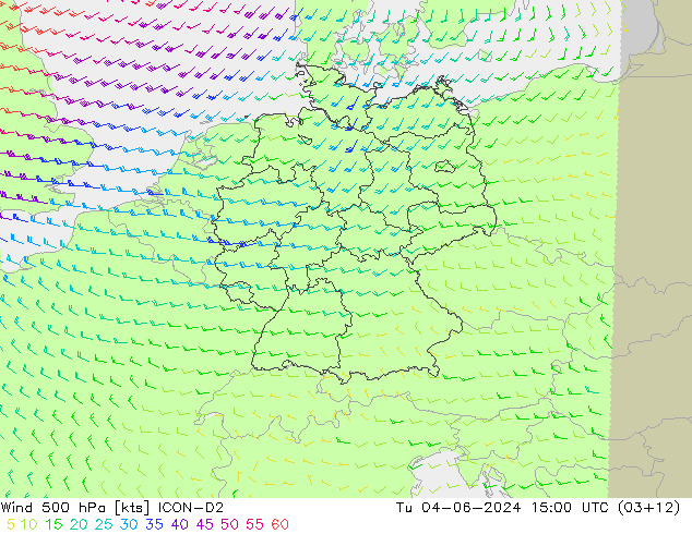 Wind 500 hPa ICON-D2 Tu 04.06.2024 15 UTC