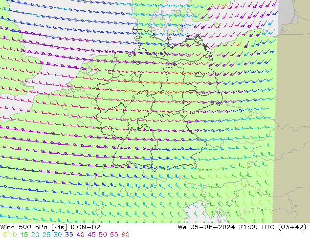 Viento 500 hPa ICON-D2 mié 05.06.2024 21 UTC