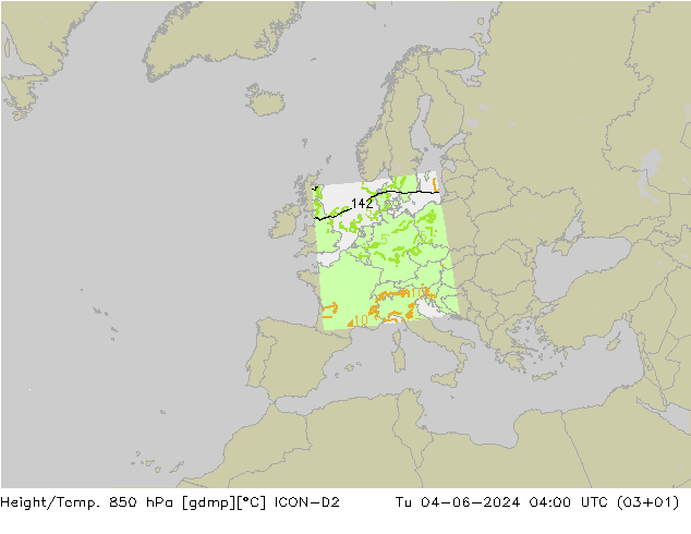 Yükseklik/Sıc. 850 hPa ICON-D2 Sa 04.06.2024 04 UTC