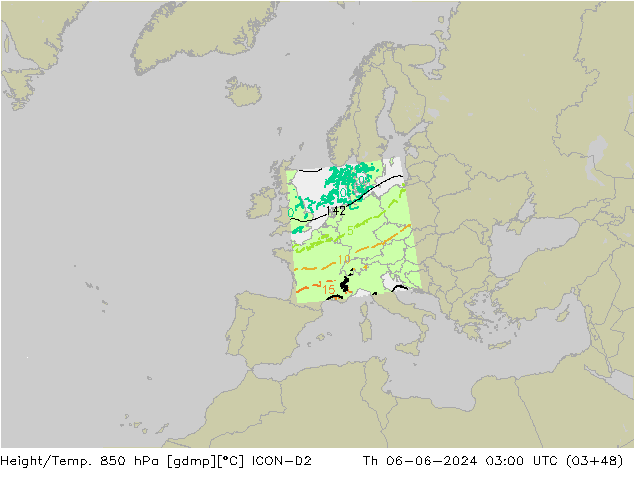 Height/Temp. 850 hPa ICON-D2 Th 06.06.2024 03 UTC