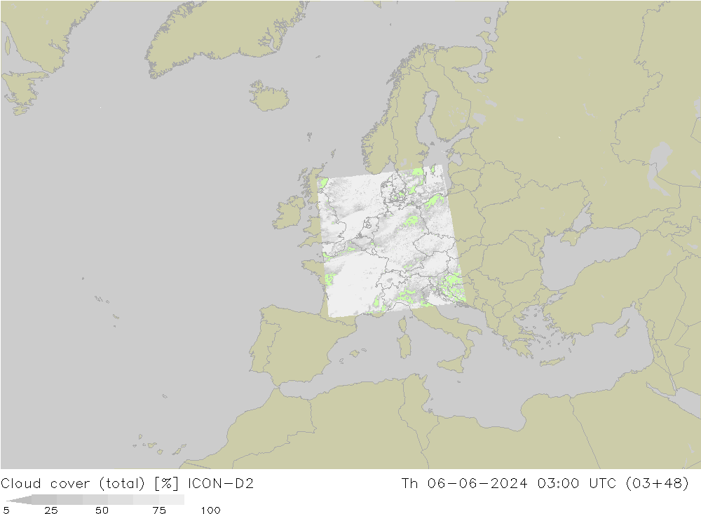 Wolken (gesamt) ICON-D2 Do 06.06.2024 03 UTC