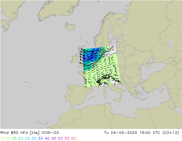 Rüzgar 850 hPa ICON-D2 Sa 04.06.2024 15 UTC