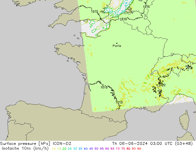 Isotachs (kph) ICON-D2  06.06.2024 03 UTC