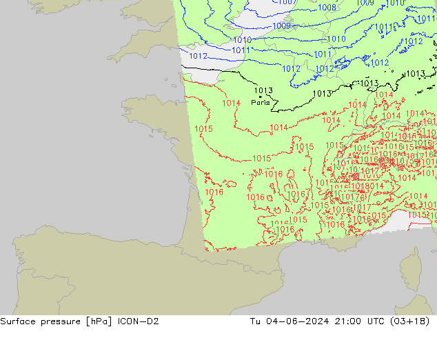 приземное давление ICON-D2 вт 04.06.2024 21 UTC