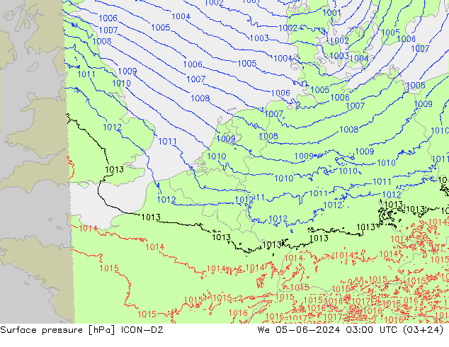 Yer basıncı ICON-D2 Çar 05.06.2024 03 UTC